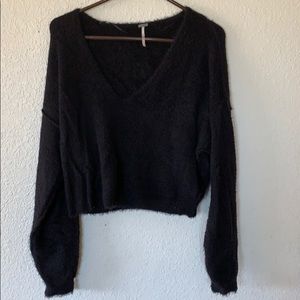 Free People Fuzzy Black Cropped Sweater